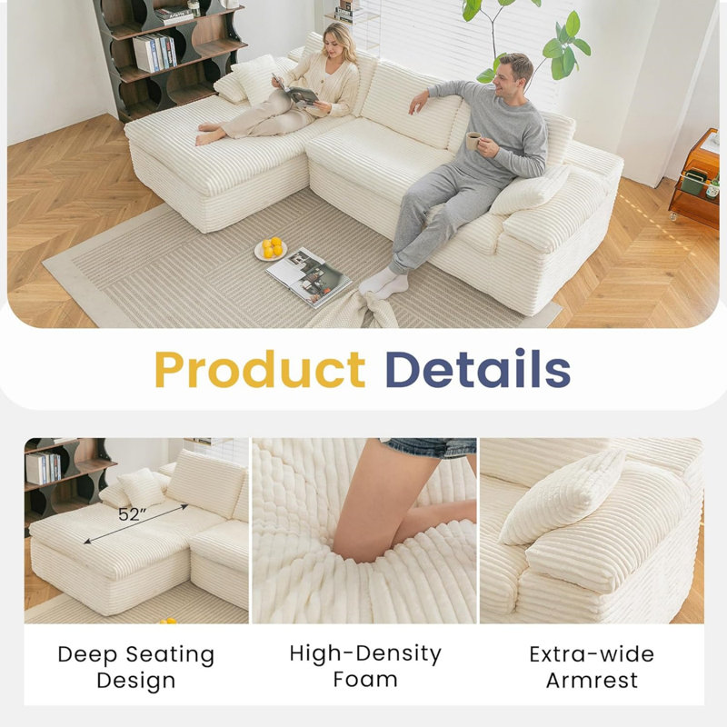 110" L Shaped Modular Sectional Sofa For Living Room, Beige