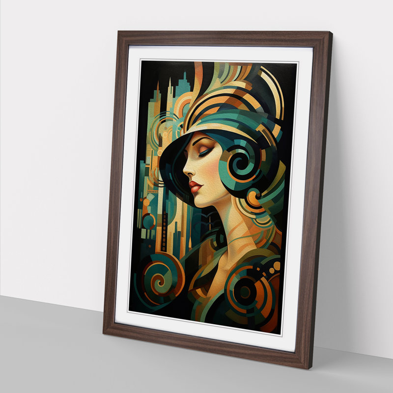 Art Deco Woman Abstract No.4 - Single Picture Frame Print on Wood, Walnut Framed, 64cm H x 46cm W x 2cm D