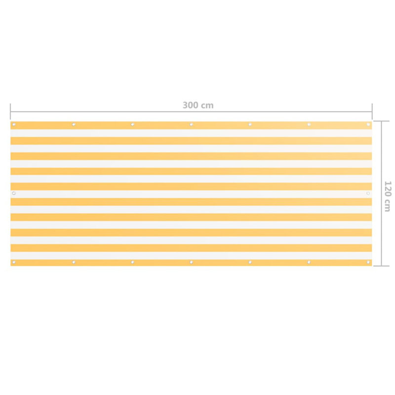 Balcony privacy screen, 120 x 300cm, Oxford fabric, White/Yellow