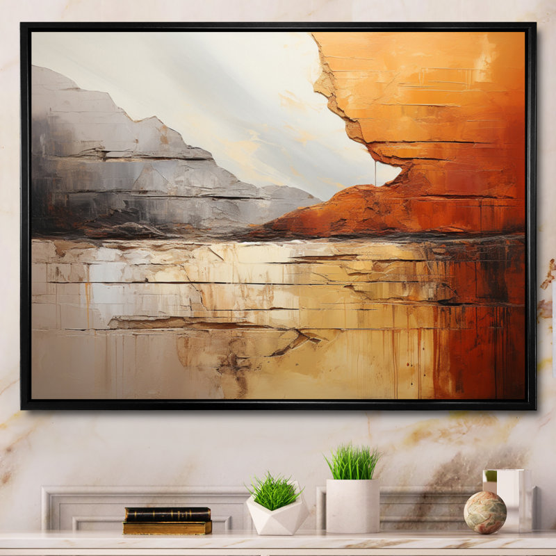«Grey Orange Gray and Orange Geologique Wonders» sur impression sur toile, Cadre flottant noir, H 12 po x l 20 po x P 1 po
