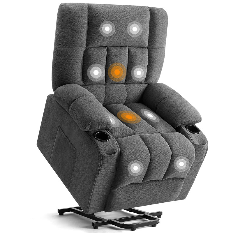 Alcina 41" Oversized Power Lift Assist Chair With 3 Tier Wooden End Table, Perfect For Living Room, Bedroom, Gray