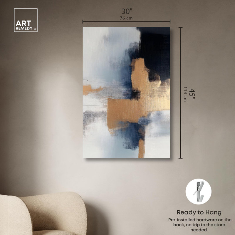 «Earl Indigo II», toile côtière abstraite par Art Remedy, H 45 po x l 30 po, Toile tendue