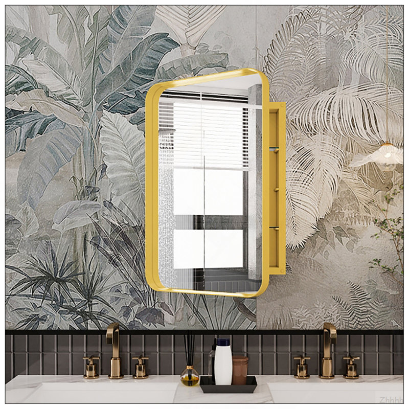 Armoire à pharmacie 16 po x 24 po à cadre en métal avec miroir et tablettes réglables avec rangement pour salle de bain, or mat