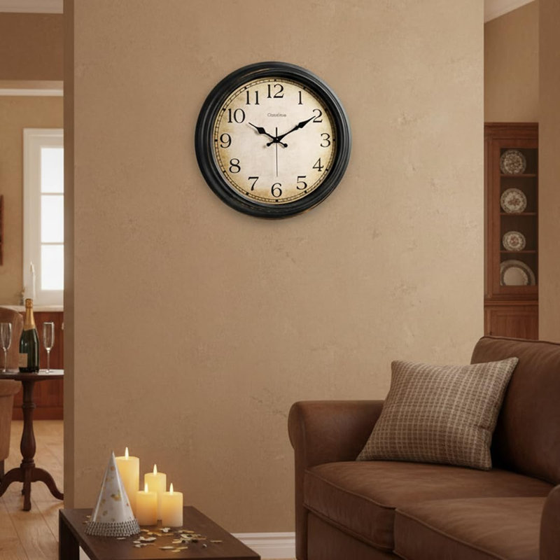 Horloge murale décorative vintage de 40 cm (16 pouces) en bronze silencieux, à piles
