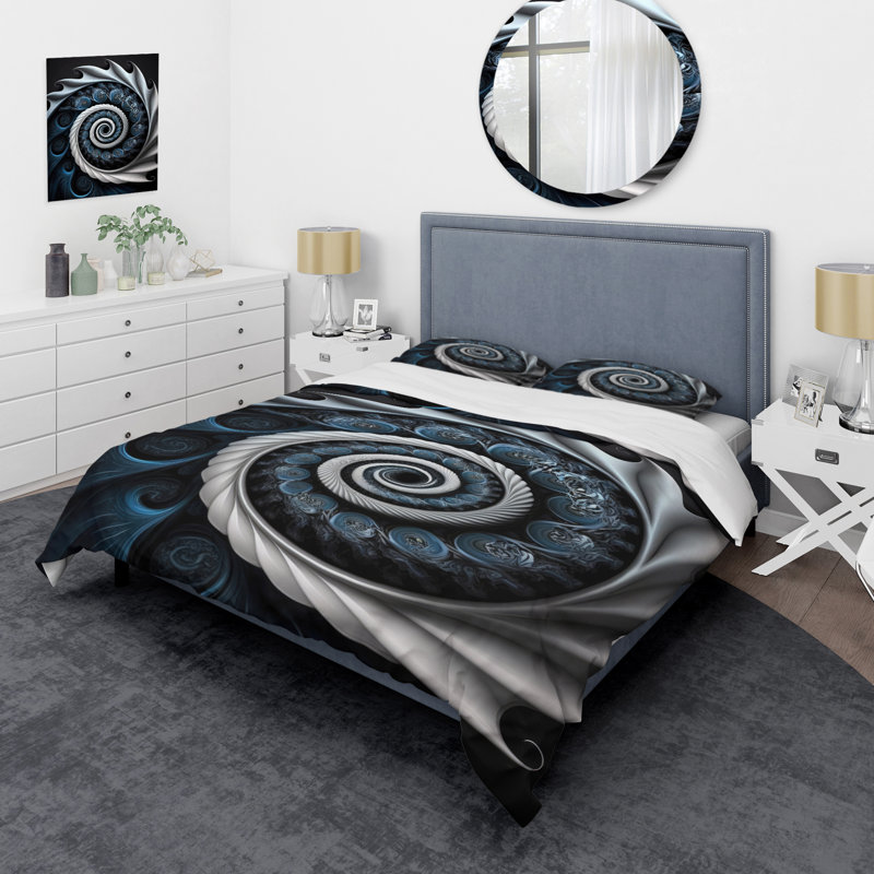 Ensemble de housse de couette spirale moderne en verre coloré bleu et blanc II - Microfibre polyester