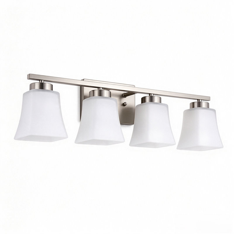 Luminaire de salle de bain 3 lumières en nickel brossé 19 po à 3 lumières avec verre blanc, montage vers le haut / bas, intensité variable