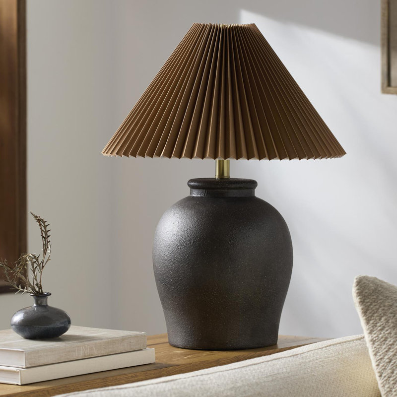 Chemise 22" Ceramic Table Lamp, Black, Brown Pleated