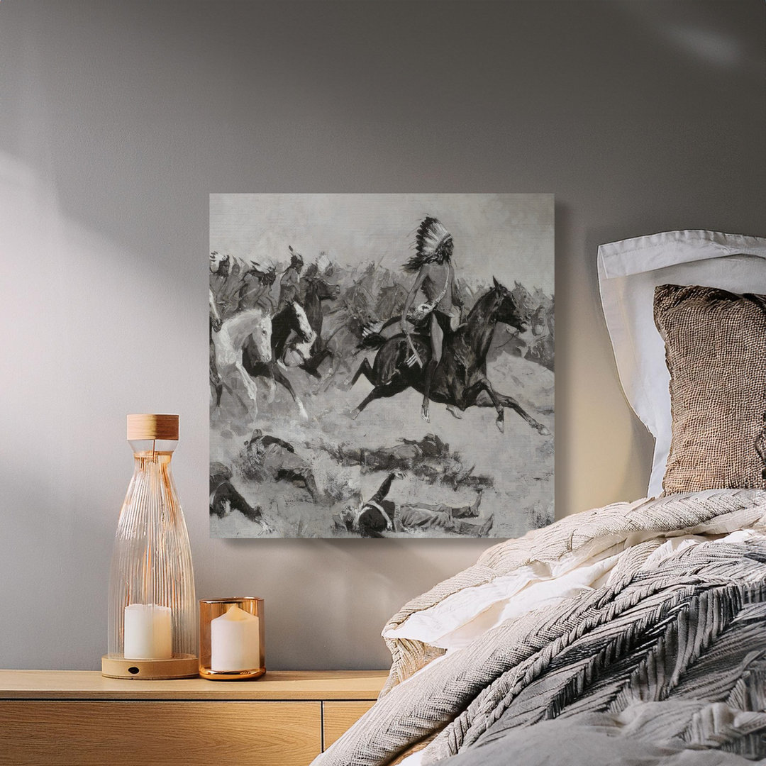 Native American Warrior Horseback Canvas Print, Vintage Western Art Painting Wall Decor, Historical Frontier Scene