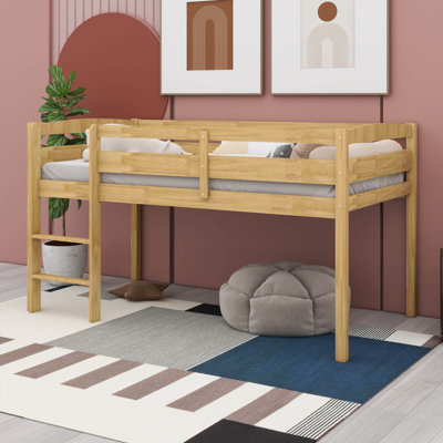 Twin Size Wooden Low Loft Bed With Included Ladder