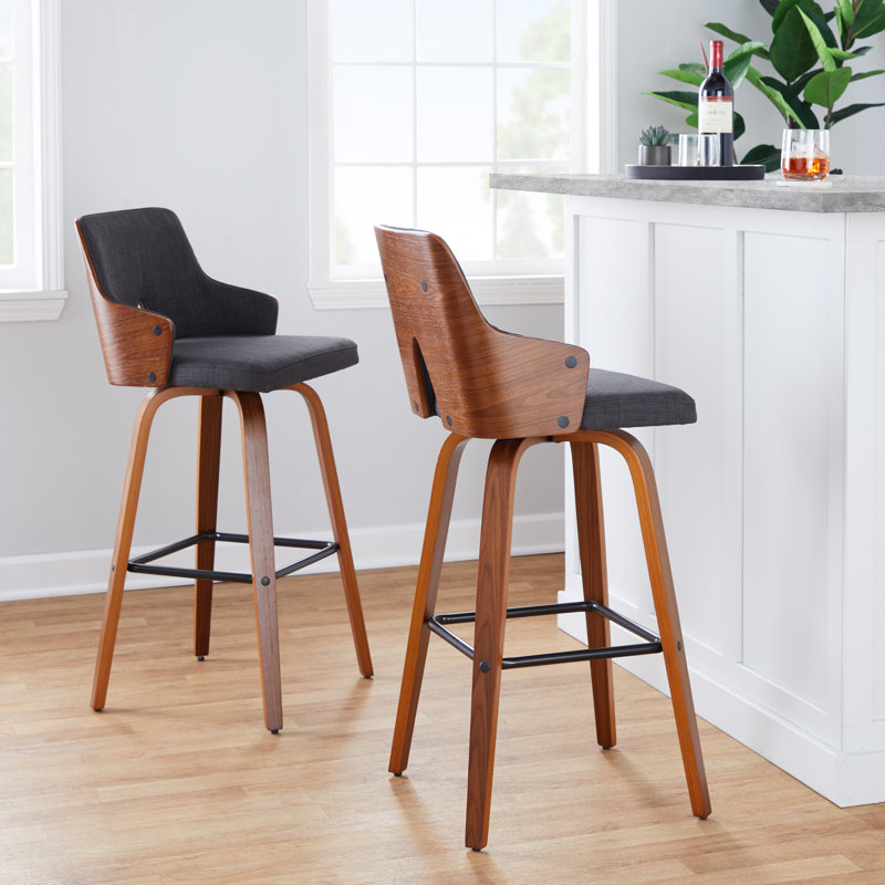 Tabouret de bar et de comptoir Saltram avec repose-pieds carré (ensemble de 2), Naturel, Crème