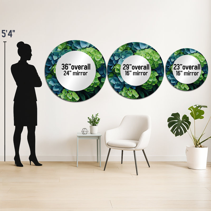 Green Blue Hydrangea Emerald Blooms - Hydrangea Mirror, Traditional Decorative Wall Mirror, Printed Metal Art, 23" x 23"