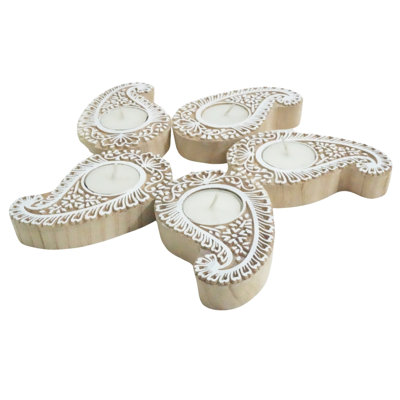  4.5X3 Wooden Candle Block Handmade Tea Light Holder with Rich Wood Stain Finish-(Pack Of-6)