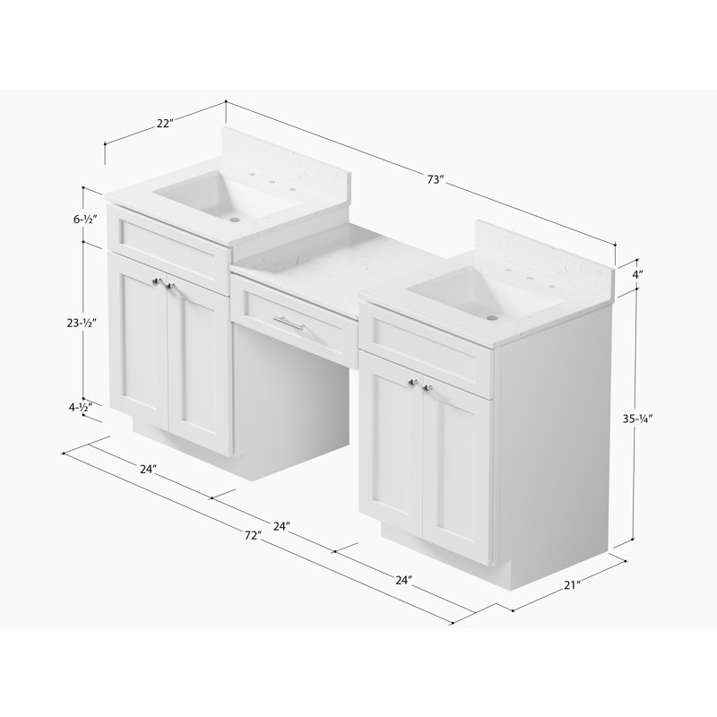Meuble-lavabo double 72 po avec tiroir en bois massif Disar, Blanc