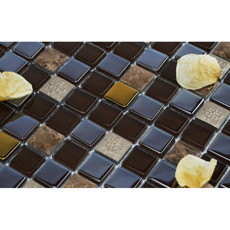 Diamond 1" x 1" Glass/Stone Grid Mosaic Wall & Floor Tile, Brown/Gray