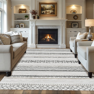 Minimalist Imitation Cashmere Area Rug, Geometric Striped Soft Fluffy Carpet for Living Room, Bedroom, Entryway, Office, Washable Durable Modern Home Decor