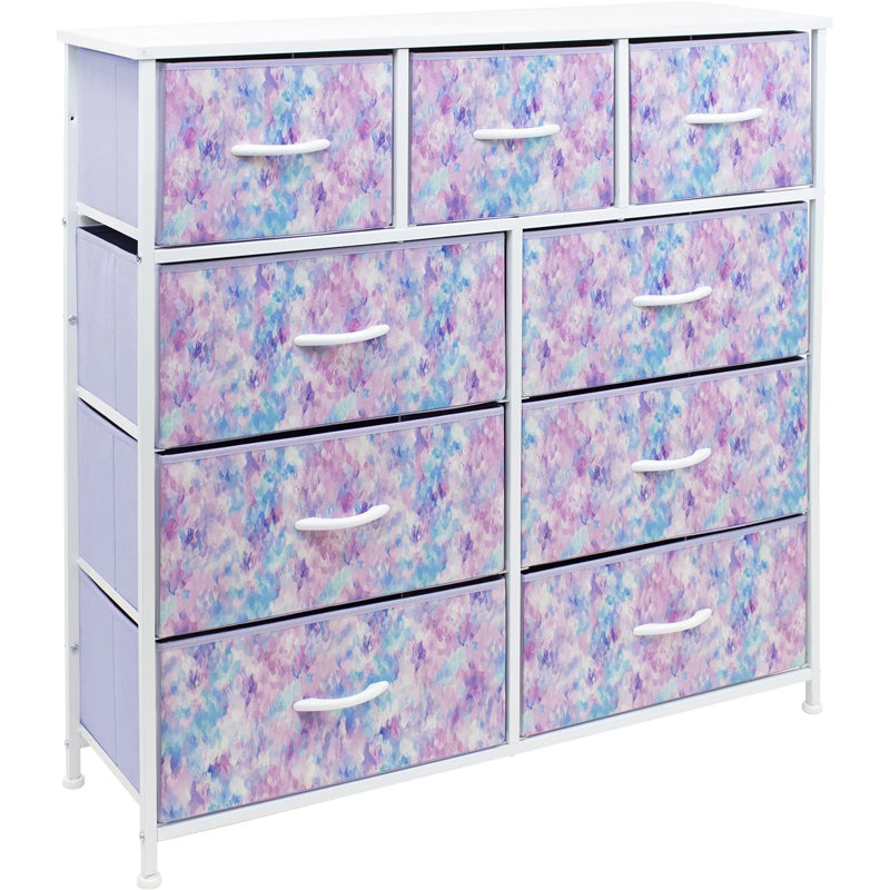 Commode avec 9 tiroirs Sorbus, Teinture par nouage bleue / rose / mauve