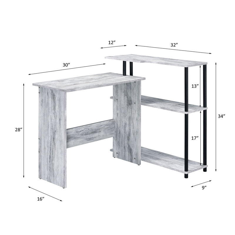 Rectangular Writing Desk with Side Shelf, Antique White