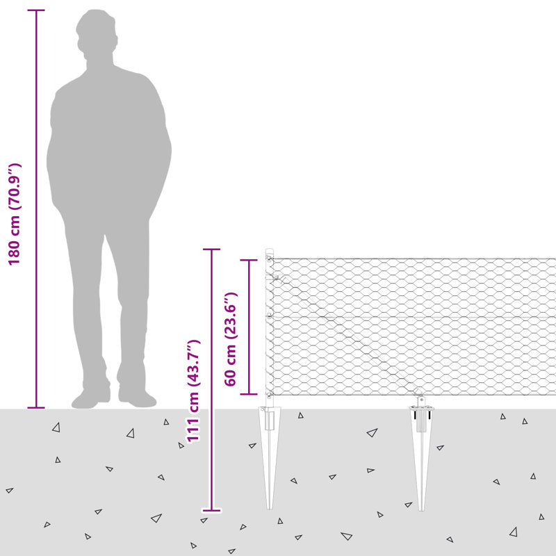 Hexagon Fence Steel, Grey, 60cm H x 2500cm W