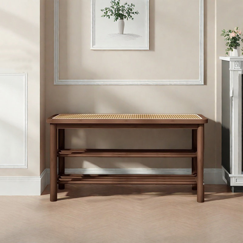 23.6in Shoe Storage Bench, Light Walnut