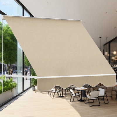 Bras de l'auvent rétractable manuel pour fenêtre de patio, fabrication en aluminium blanc crème et abri pare-soleil, couvre les fenêtres, réduit les dommages causés par la chaleur à l'intérieur, idéal pour les réceptions à l'extérieur, robuste