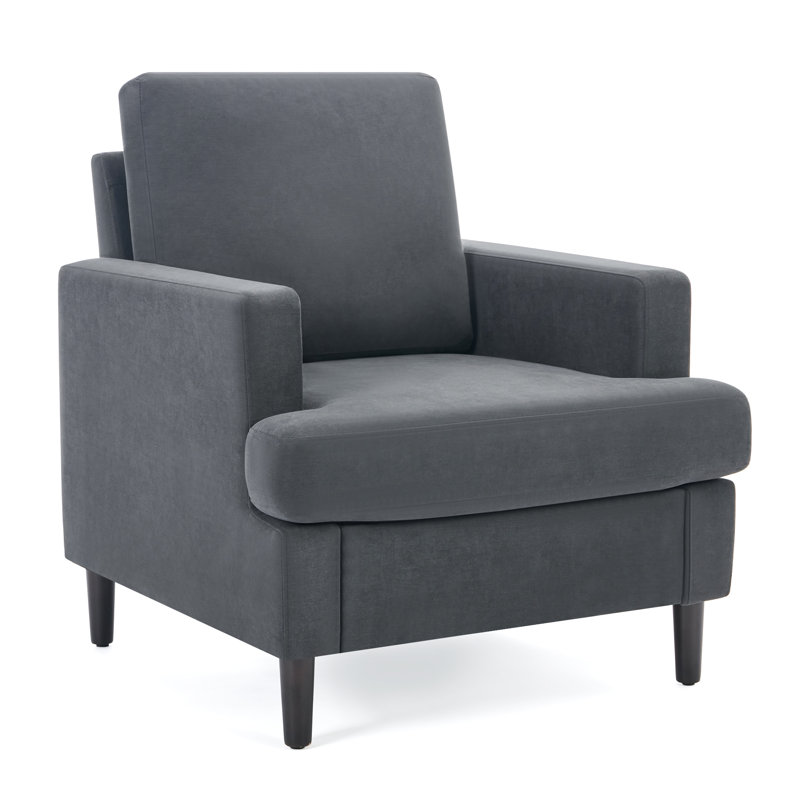 Mid-Century Linen Accent Chair – Stylish, Dark Gray