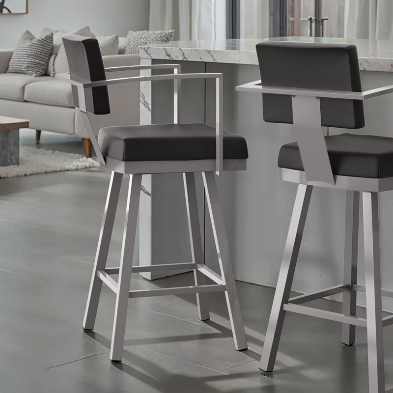 Tabouret de bar et de comptoir Perrotta, Gris, Tabouret de bar (siège d'une hauteur de 30,5 po), Noir