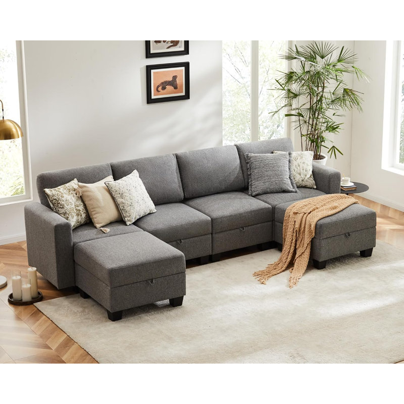 Ilyes 6 - Piece Upholstered Sectional, Gray Linen