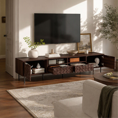 78 Inch Modern TV Stand for TVs up to 85 Inches, Entertainment Center with Closed Storage and Cable Management, Soft-Closing Hinges and Iron Legs for