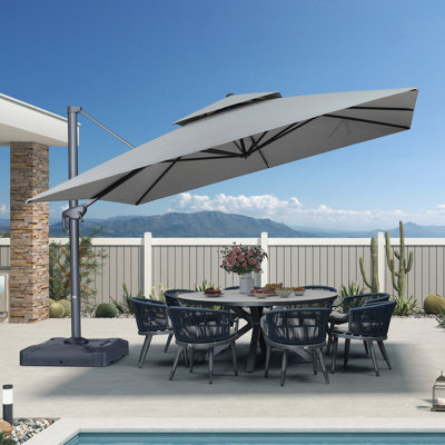 12 Ft Square Cantilever Umbrella Outdoor Patio Umbrella,Light Grey