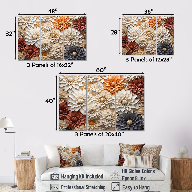 Sunlit Blooms Zinnias Flowers I - Zinnias, ensemble d'art mural, Toile tendue, H 32 po x l 48 po x P 1 po