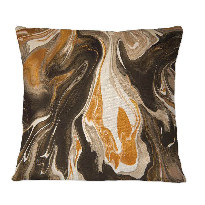 Coussin noir et jaune, art liquide et marbre II - imprimé moderne, 18 po x 18 po