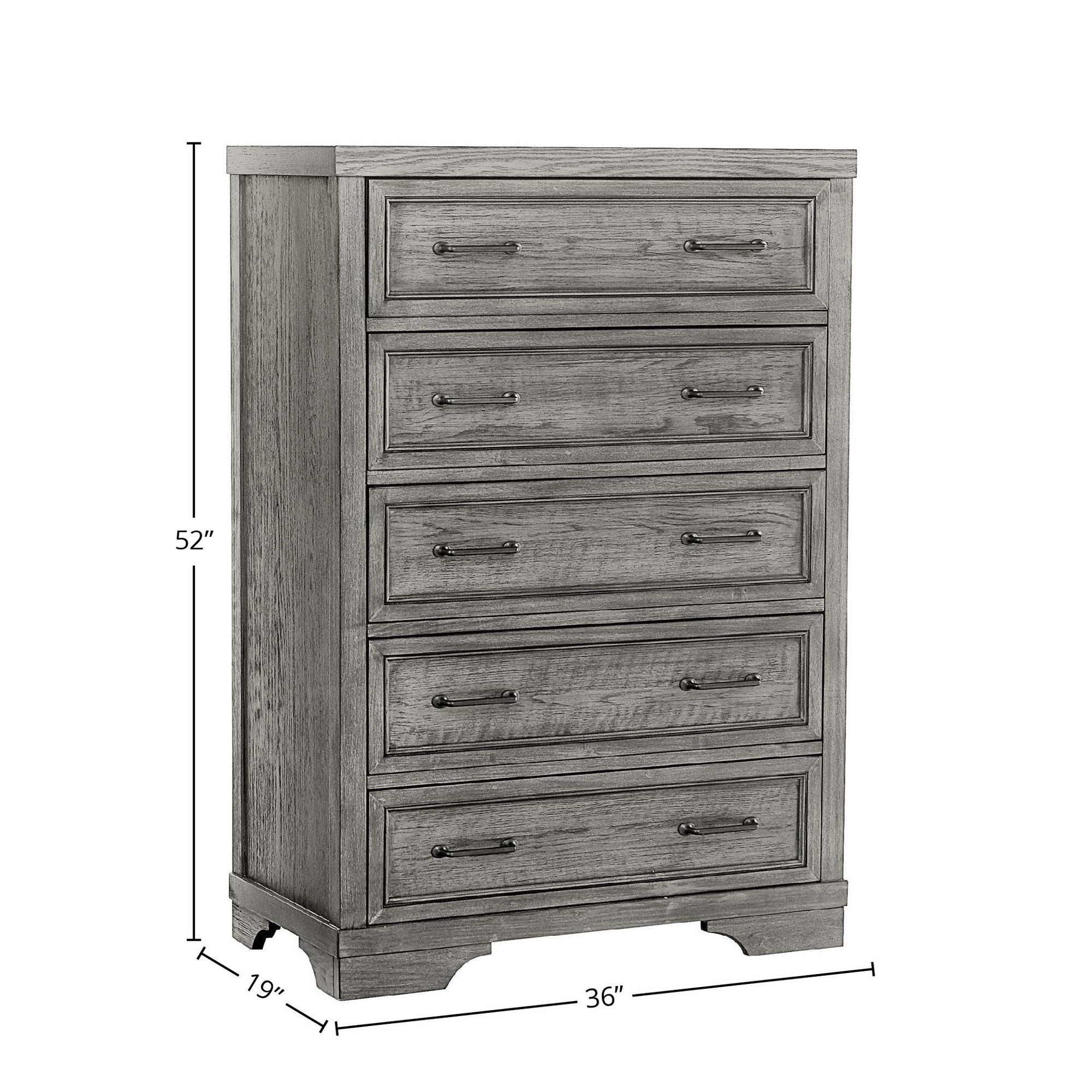 Danbury 5-Drawer Traditional Wood Chest, Brushed Pewter