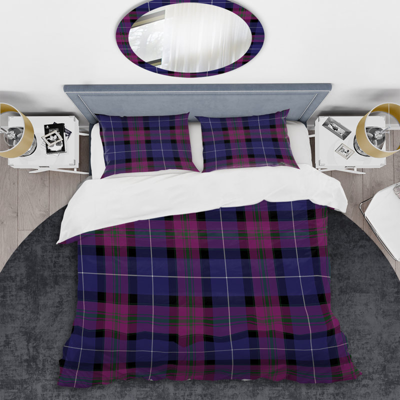 Pink And Purple Checked Tartan Polyester Plaid Duvet Cover