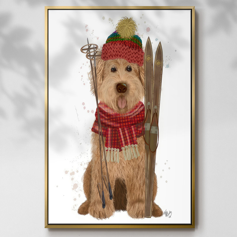 Goldendoodle Ski Dog, reproduction d'art sur toile, H 41 po x l 27 po x P 1,5 po, Or
