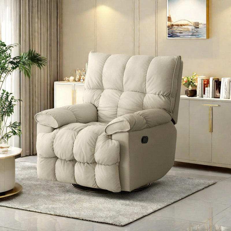 Stearl Swivel Recliner, Ivory Faux Leather