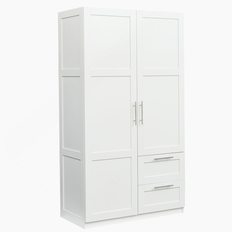 Armoire haute à 2 portes avec tiroirs et espaces, blanc