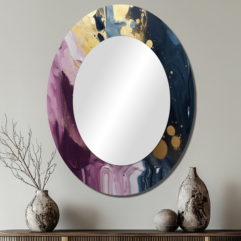 Mauve et bleu mouvements en peinture III - miroir mural moderne ovale, 40 po x 30 po