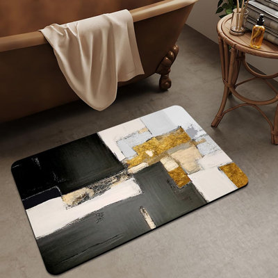 Tapis pour salle de bain, tapis de salle de bain ultra-absorbant à séchage rapide, ultra moderne, noir et doré, antidérapant, facile à nettoyer - Tapis de salle de bain pour salle de bain (16 po x 24 po)