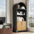 Arched Display Cabinet With Decorative Striped Doors, Modern Accent Storage Cabinet-122057298