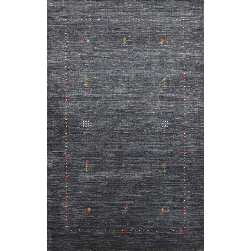 Tapis oriental ardoise en laine de style Gabbeh 3 x 5