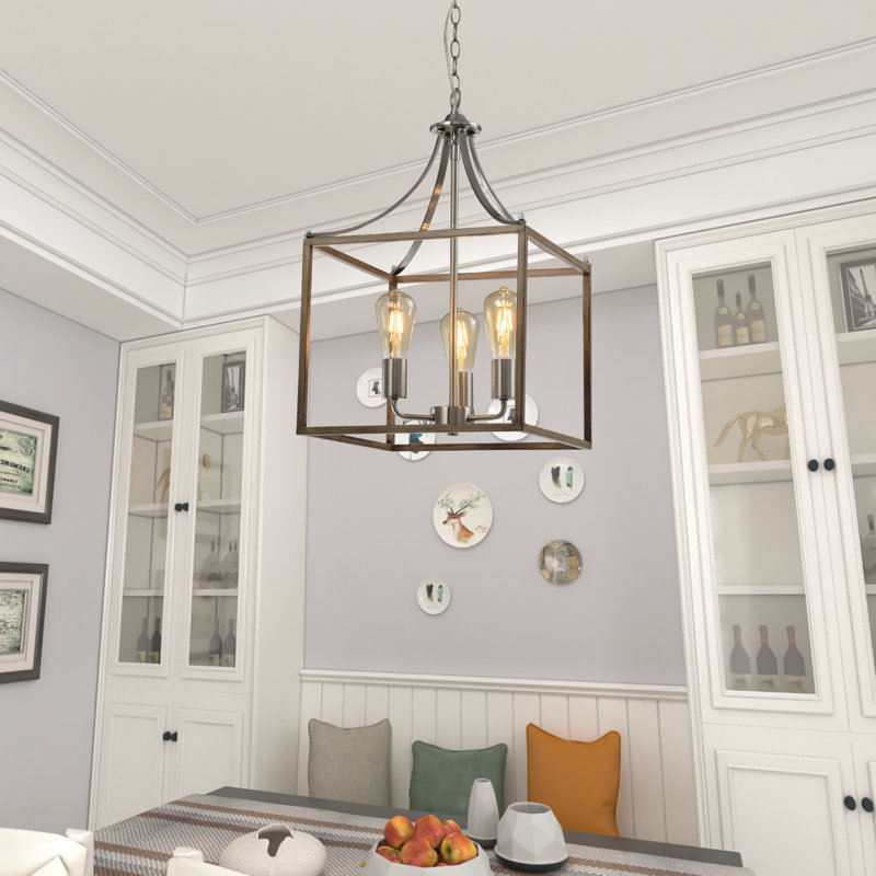 Luminaire suspendu carré / rectangulaire à 3 lumières avec accents en fer forgé Tollison