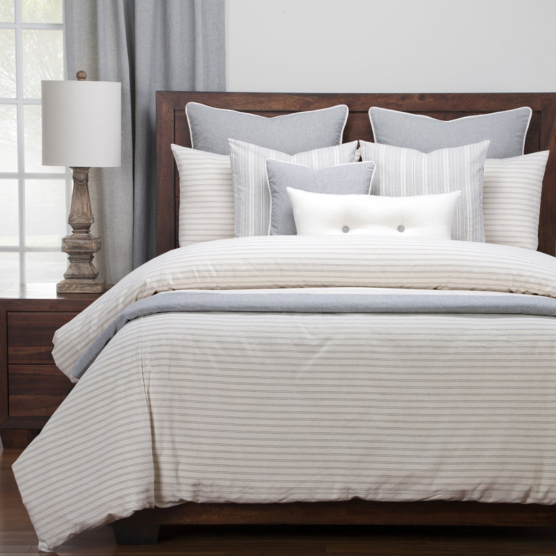 Ensemble de housse de couette rayée Ticking, Double, Gris