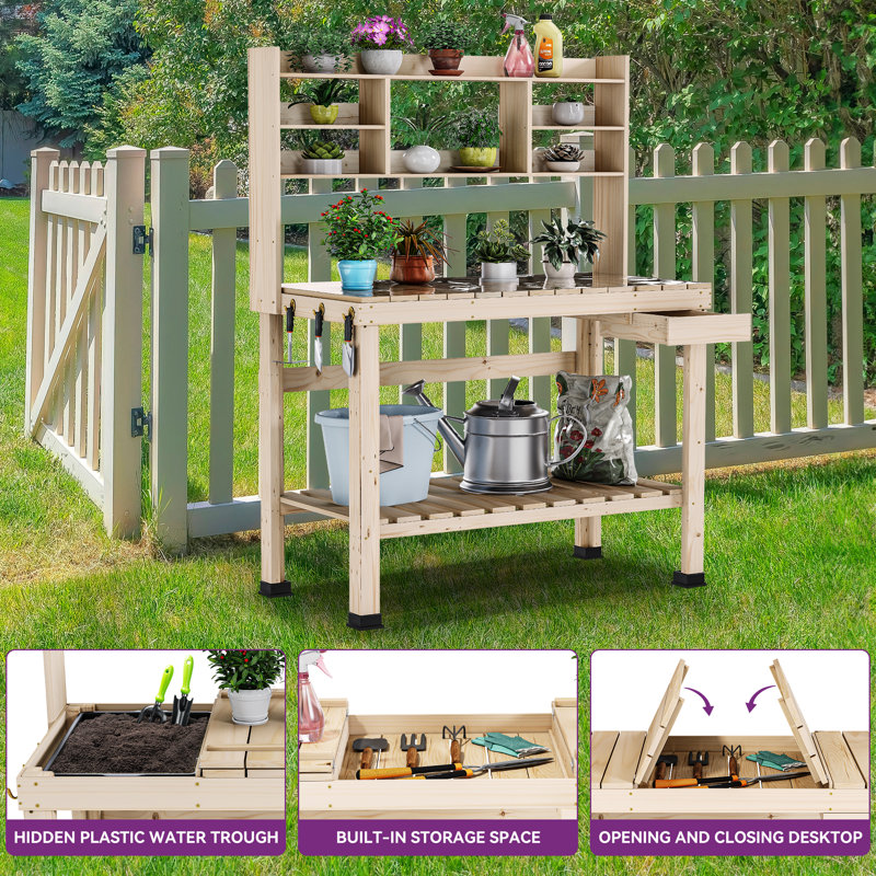 Arlmont & Co. Outdoor Potting Bench Table with Sink & Reviews | Wayfair