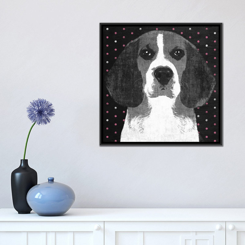 «Beagle», reproduction sur toile, H 18 po x l 18 po x P 1,5 po, Pas de tapis, Papier beaux-arts encadré noir