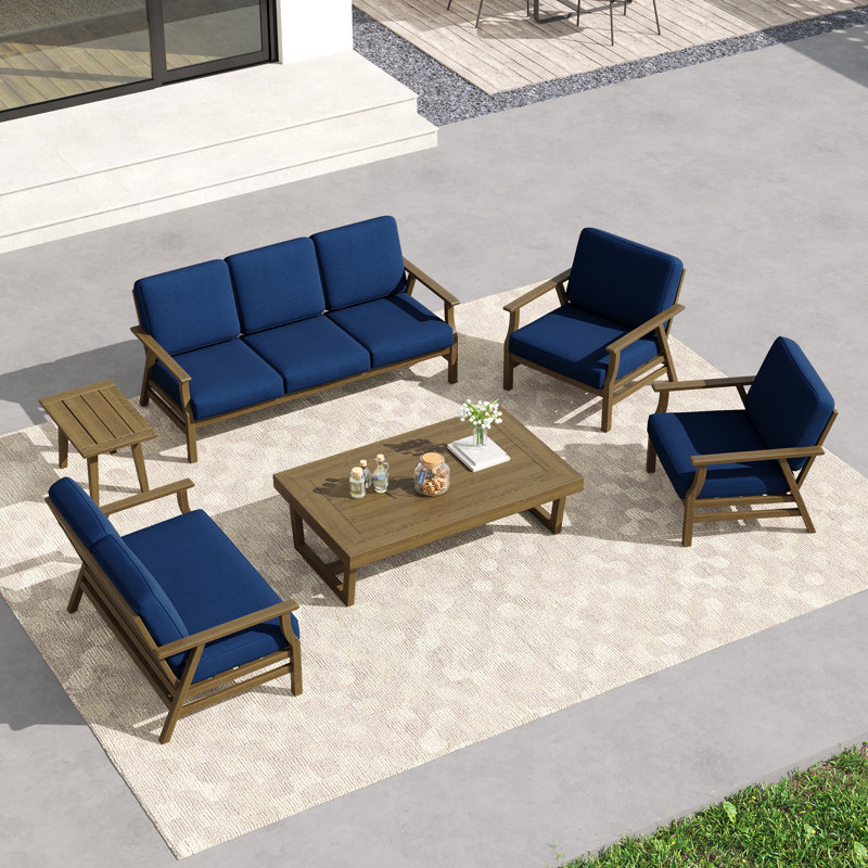 Shweta 7-person Outdoor Conversation Set, Perfect For Entertaining With Included Tables, Brown, Navy