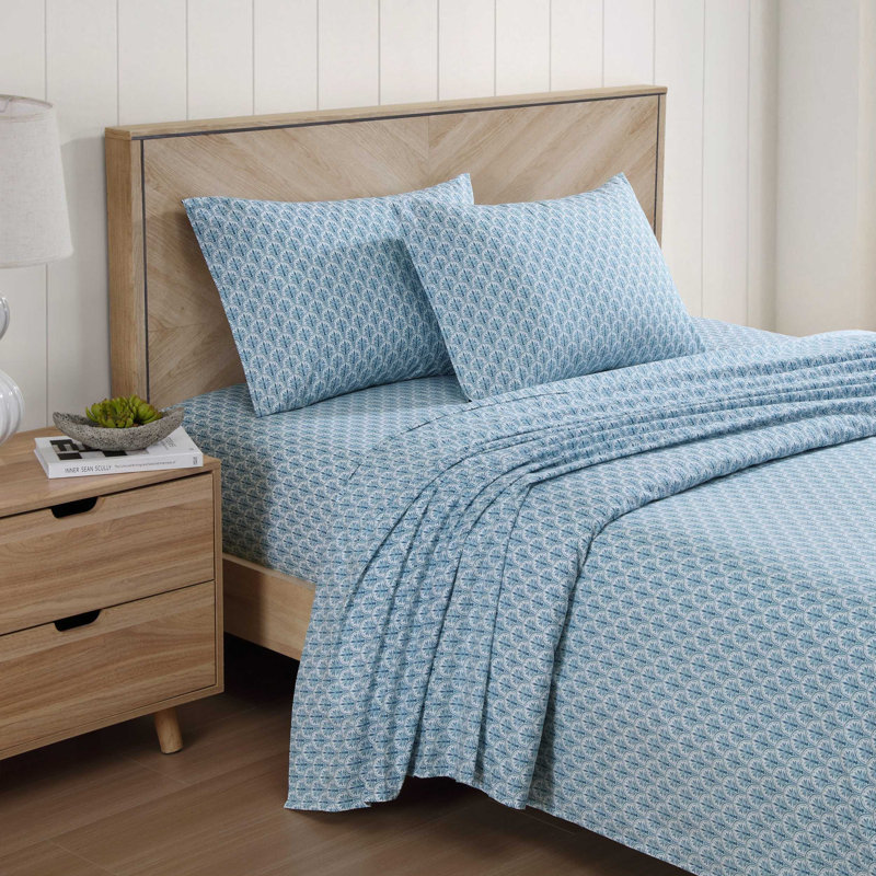Tommy Bahama Printed Percale Cotton Sheet Set, King Sheet Set with 2 Pillowcases, Blue Coastal Batik