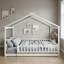 Lit en bois pleine grandeur de style maisonnette avec clôture de sécurité, couleur: blanc pur-432478916-432478919