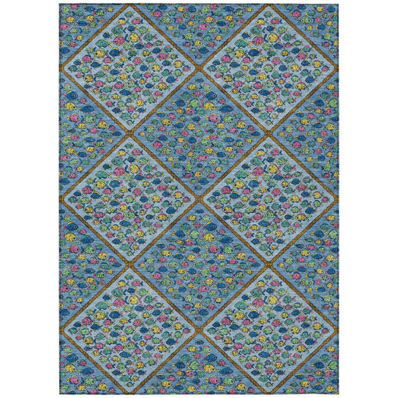 Machine Washable Indoor/Outdoor Chantille ACN2579 Kids Rug, Blue, 8' x 10'