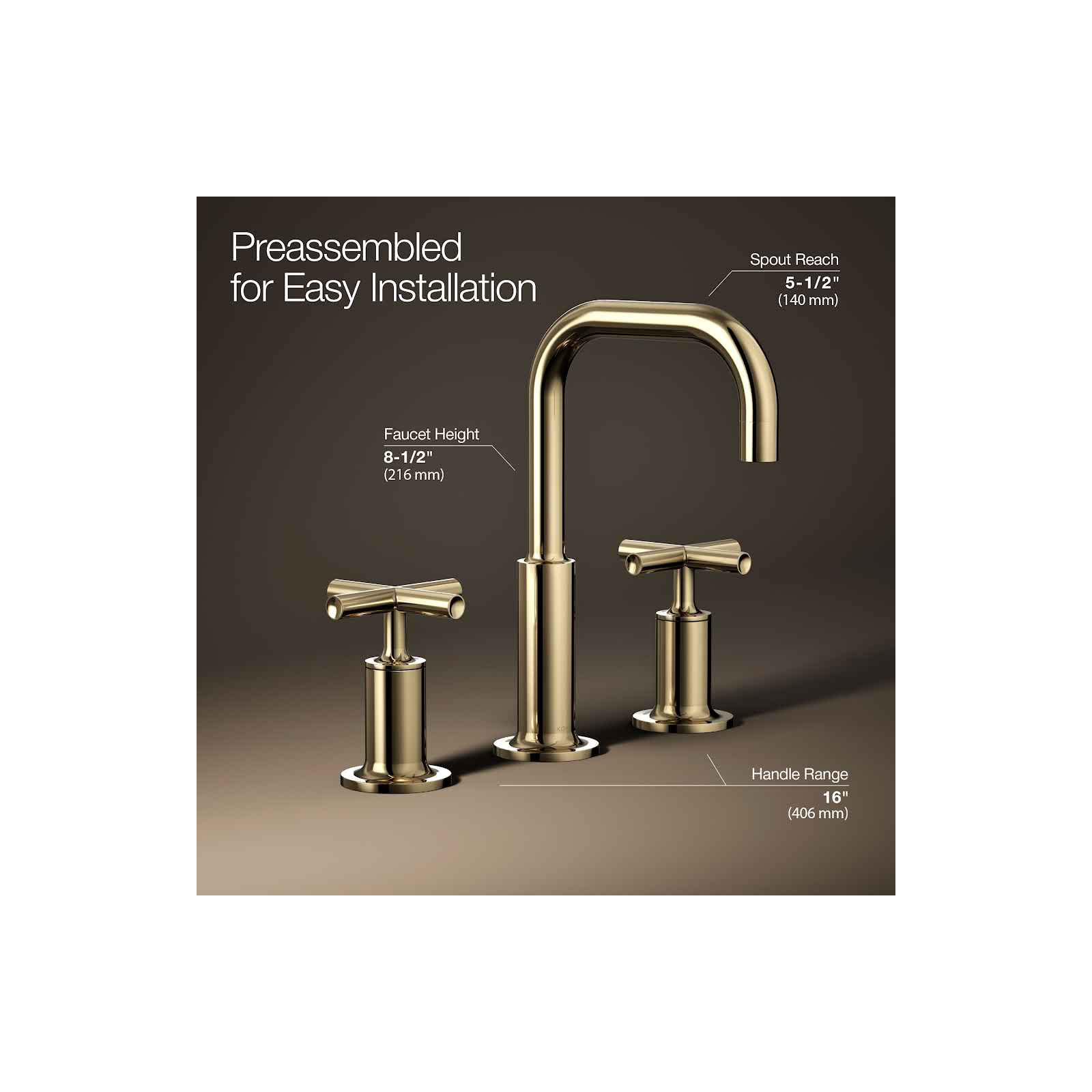 Kohler Purist Widespread Bathroom Faucet with Pop-Up Drain Assembly, 3-Hole High Arc Cross Handle Bathroom Sink Faucet, 1.2 gpm