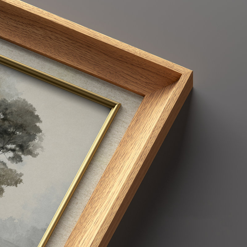 «Misty Lakeside Trees Serene Reflective Tonal Landscape», ensemble de 2 reproductions d'art encadrées sur papier de qualité supérieure 26 po x 36 po